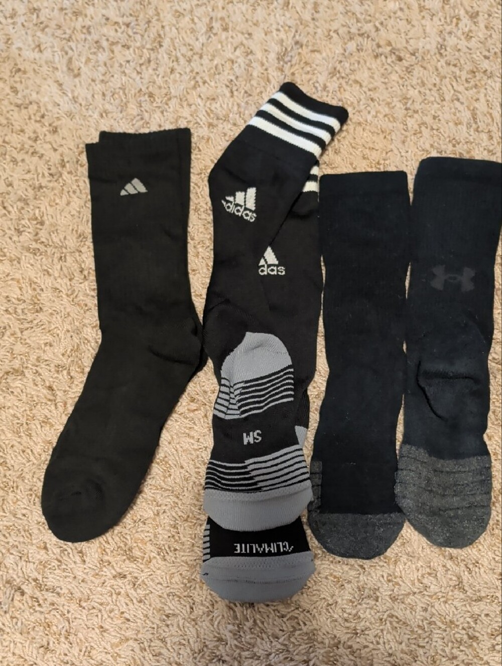 Bundle Of Adidas & Under Armour Black Athletic Socks - Picture 2 of 4